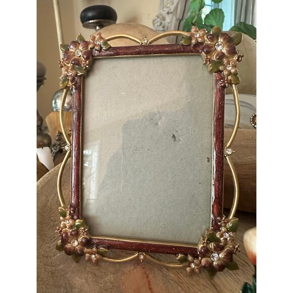 3 Enameled Metal Floral Photo Frames table top mini small crown crystals set - Picture 6 of 16